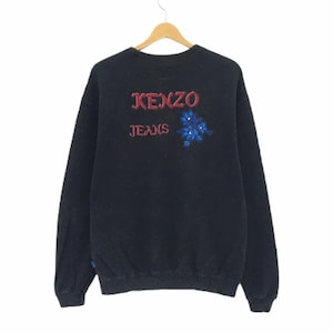 Kenzo Jeans Flowers Crewneck Long Sleeve Sweatshirt Embroidered Big Logo Spell Out Men Clothing / Japanese Designer / M