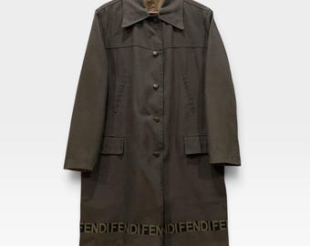Vintage Fendi Jeans Trench Coat Brown Reversible Jacket Made In Italy / Size Medium