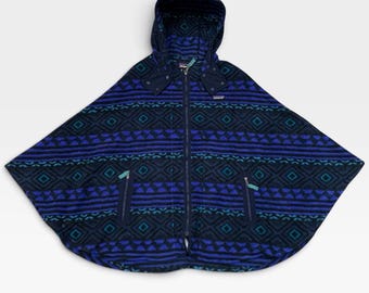 Patagonia Synchilla Poncho Hoodie Southwestern Aztec Geometric Pattern Fleece  Zipper Jacket / M/L