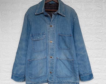 Rare! Vintage 1970s Wrangler Denim Chore  Vintage Clothing Wrangler Button Jacket  / Large