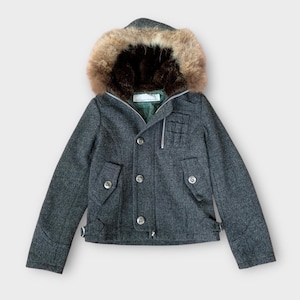 ISSEY MIYAKE Sunao Kuwahara Fur Wool Hoodie Zipper Jacket Cropped Japanese Designer Made In Japan / S