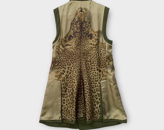 JEAN PAUL GAULTIER Femme Aw1998 Leopard Print Long Wool Coat - Sleeveless Double Breasted - Runway Archive Womens Small