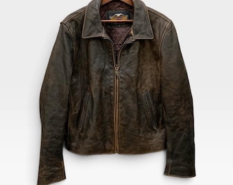 Vintage 1990s Harley Davidson Leather Jacket Distressed Brown Biker Motorcycle Jacket Quilted Lining / Size M