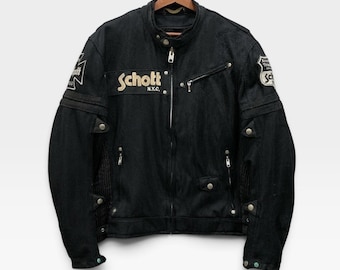 Vintage Schott Nyc Black Motorcycle Jacket,  Open Road Mesh Riding Biker Jacket With Padding Zipper Snap Button / Size L