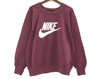 Rare! Vintage 80s Nike Big Swoosh Crewneck Long Sleeve Sweatshirt Big Logo Pull Over Jumper Vintage Men Clothing / Medium