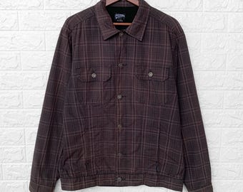 Vintage Stussy Blue Plaid Button up Lightweight Jacket,checkered