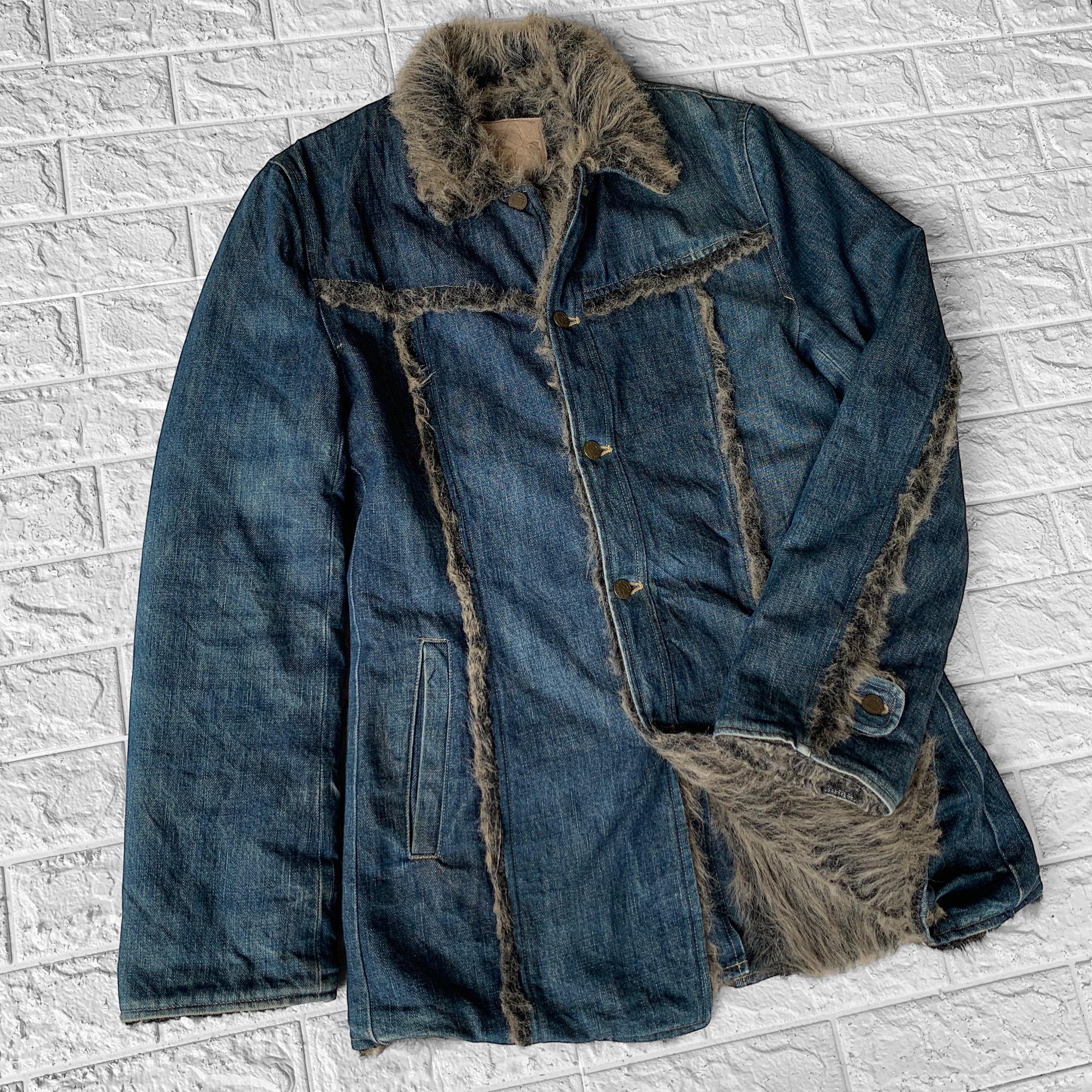BACK BONE JAPAN Vintage Fake Fur Denim Jacket - Japanese Fashion