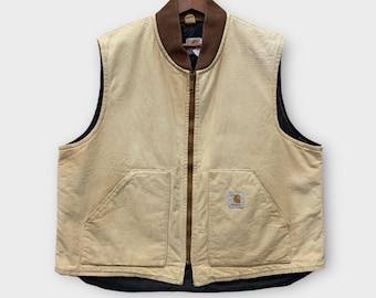 Chaqueta de trabajo Carhart vintage de los años 90 con cremallera y forro acolchado, color beige, talla XL