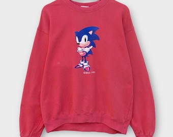 Sudadera vintage de cuello redondo de Sega Sonic The Hedgehog de los años 90 con logotipo grande, ropa vintage, serie de televisión japonesa, talla S