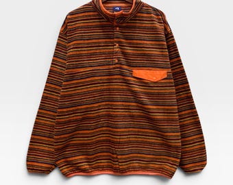Nice! Y2K Hang Ten Rainbow Striped Fleece Snap Button  Jacket  Like A Patagonia Fleece  / Size L