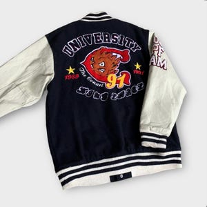Conart 91 University Wool Leather Varsity Jacket Embroidered Logo Wool Bomber Jacket / Size L