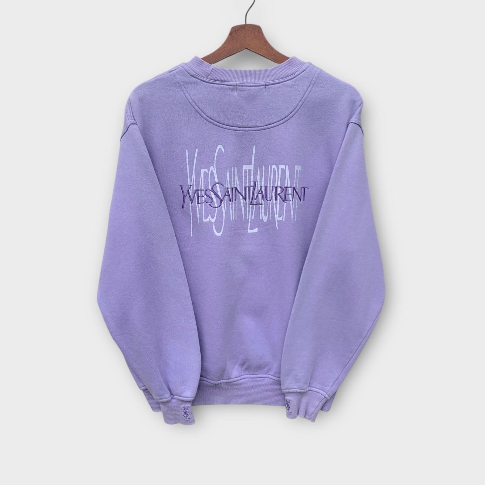NICe! YVES SAINT LAURENT Crewneck Long Sleeve Sweatshirt Embroidered Logo Light Purple Colour / Paris Fashion / Paris Designer / M