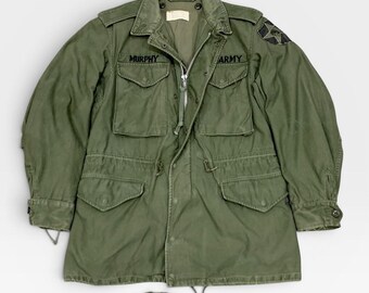 Vintage 1950s Us Army M51 Field Jacket Olive Green OG-107 Military Coat Stand Up Collar Conmar Zipper / Size Small
