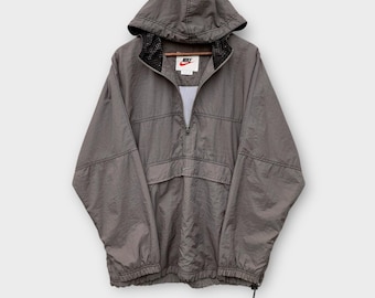 Vintage 1990s Nike Center Anorak Windbreaker Hoodie Embroidered Logo Vintage Nike Zipper Nylon Jacket Men Clothing / Streetwear / XL