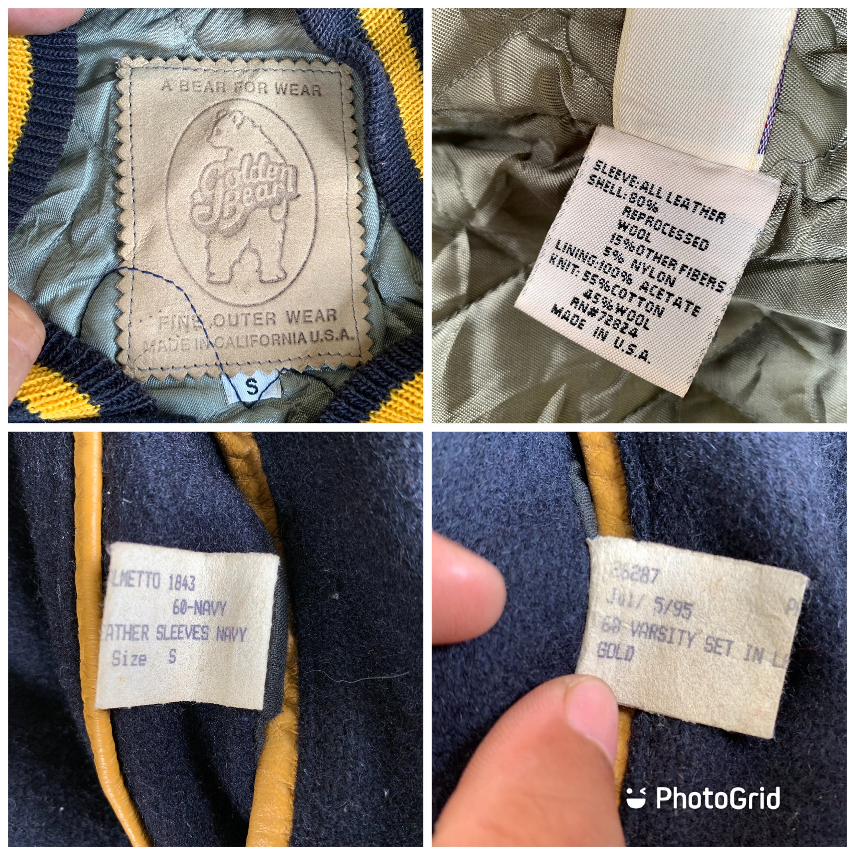 Rare! Vintage 90s Golden Bear Oslo Wool Varsity Leather