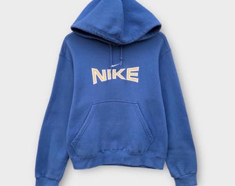 Rare! Vintage 90s Nike Swoosh X Block  Hoodie Embroidered Big Logo Vintage Nike Center Logo Made In Usa / Streetwear / Small