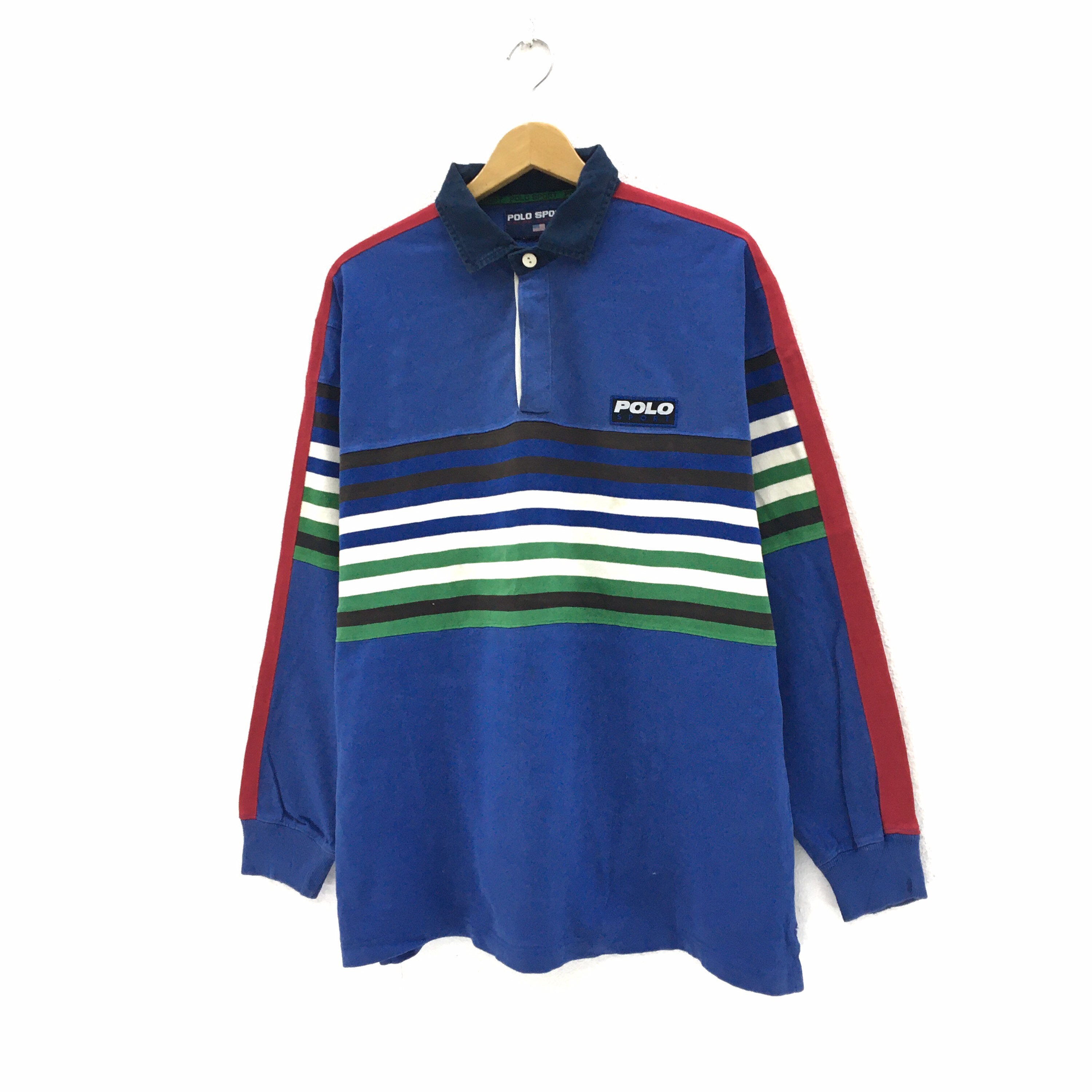 VINTAGE 90s Polo Ralph Lauren Rugby Shirt L USA Made Striped