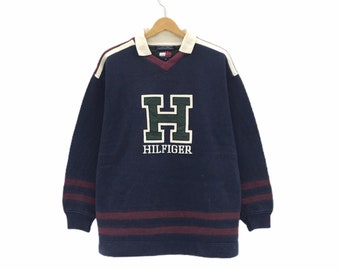 Rare! Vintage 90s Tommy Hilfiger CrewNeck Long Sleeve Sweatshirt Embroidered Big Logo Pull Over Jumper / Fashion Designer / Large Fit