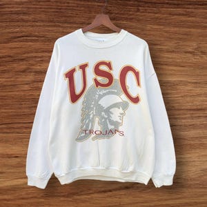 RARE! 90s Velva Sheen USC Trojan College Sweatshirt - Vintage Crewneck Long Sleeve University Of Southern California Big Logo / XL
