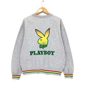 Playboy CrewNeck Long Sleeve Sweatshirt Embroidered Big Logo Men Clothing Gray Colour / M