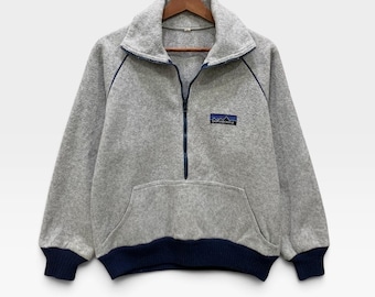 Vintage 1980s Patagonia Half Zip Fleece Jacket Light Gray Colour Vintage Classic Patagonia Rare! / Size S