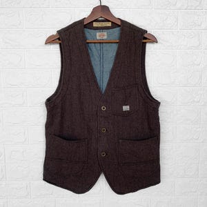 Replay Wool Vest Jacket Dark Brown Lining Denim / S