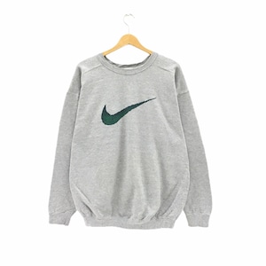 Vintage 1990s Nike Big Swoosh Crewneck Long Sleeve Sweatshirt Big Logo PullOver Jumper Vintage Men Clothing / L