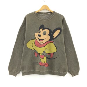 Vintage 1990s Mighty Mouse Crewneck Long Sleeve Sweatshirt Big Logo Vintage Clothing Superhero mouse Character Terrytoons  / Large