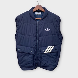 Vintage 1990s Adidas Nylon Puffer Vest Zipper Jacket Embroidered Logo Made In Japan / M