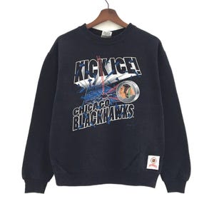 Rare! Vintage 90s Nutmeg Chicago Blackhawks Kick Ice Hockey Crewneck LongSleeve Sweatshirt Biglogo Vintage Clothing NHL Ice Hockey / S