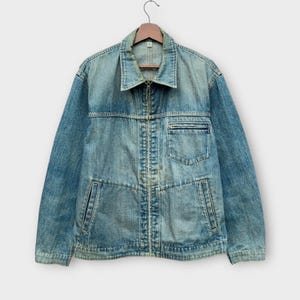 Vintage Distressed Japanese Brand Detroit Denim Workwear Jacket Zip Up Utility Style Y2K Streetwear / Size L