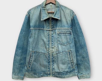 Vintage Distressed Japanese Brand Detroit Denim Workwear Jacket Zip Up Utility Style Y2K Streetwear / Size L