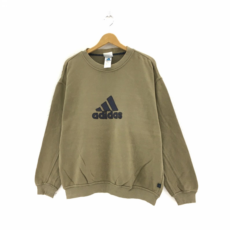 Vintage 90s Adidas Beige 1/4 Zip Crewneck Sweater Jumper Medium