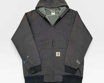 Vintage Faded Distressed Carhartt Hoodie Sweatshirt Light Gray Colour  Vintage Clothing  / Size L