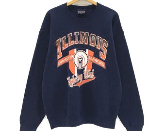Rare! Vintage 90s University Of Illinois Fighting Crewneck Sweatshirt Big Logo Vintage Clothing Fighting Illini College Football Bowl / L