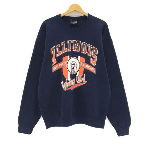 Rare! Vintage 90s University Of Illinois Fighting Crewneck Sweatshirt Big Logo Vintage Clothing Fighting Illini College Football Bowl / L