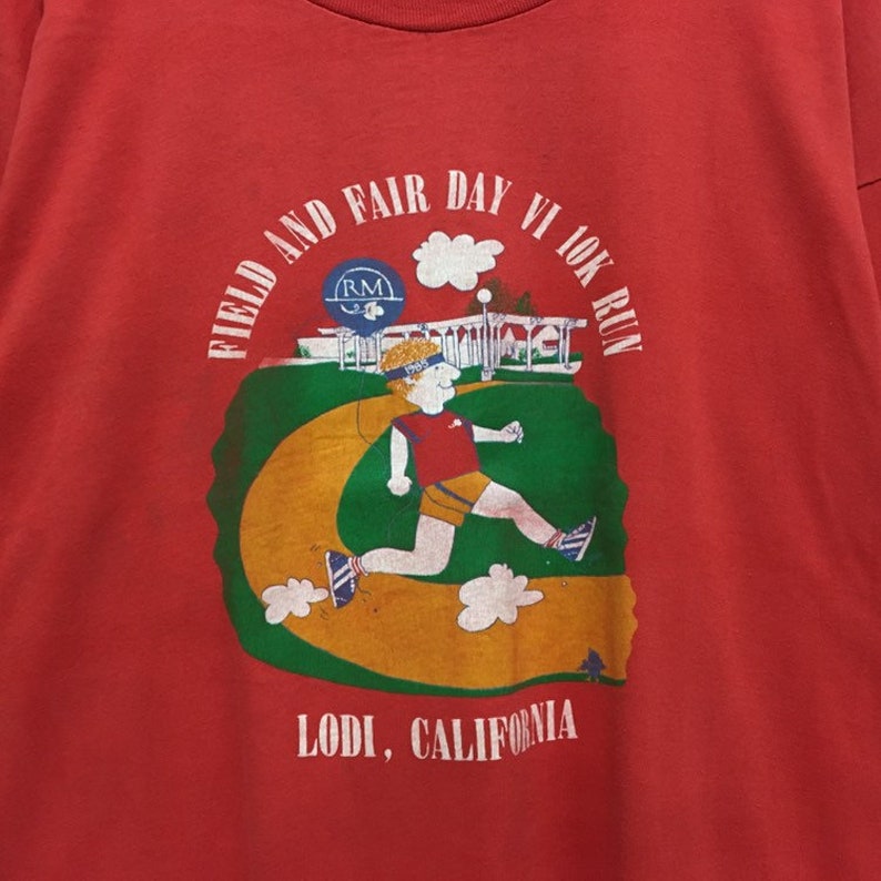 Vintage 80s T-Shirt Long Sleeve 10k Run Lodi California Made In Usa XL Size Rare