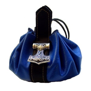 Leather bag Ducat bag Leather pouch Diameter 28 cm Money cat Decorative rivet Thor's hammer Jewelry bag Coin money bag image 5