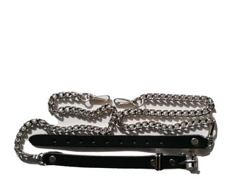 Chain strap kilt belt sporran belt suspender leather with roller buckle + chain with carabiner