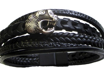 Lederarmband Oseberg-Drachen Magnetverschluss 5-fach Leder-Bänder edle Zierniete