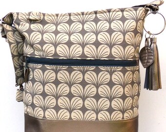 Tasche Canvas Kunstleder grau-glänzend