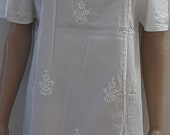 Indian Cotton White Cold Shoulder Kurta Women girls Lacknavi Chikenkari Hand Embroidery Shirt Traditional Kurti Blouse Summer Tunic 37 Long