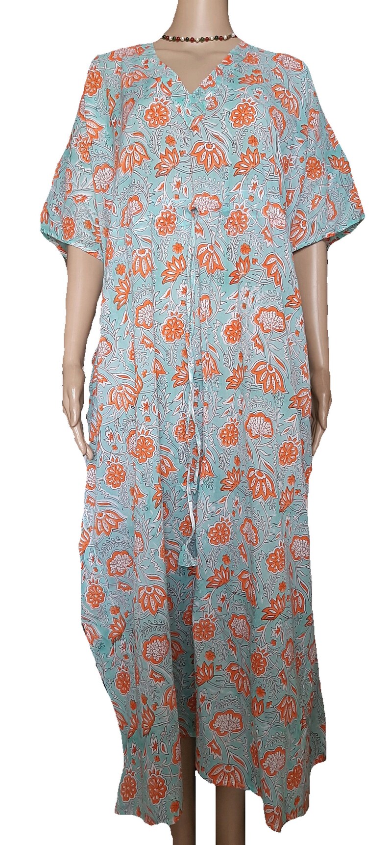 Indian Cotton Kaftan Handmade Block Print Long Robes Maxi Night Suit Ethnic Kurta Gown kaftan Beach cover up Swim Wear Yoga Top Women Tunic