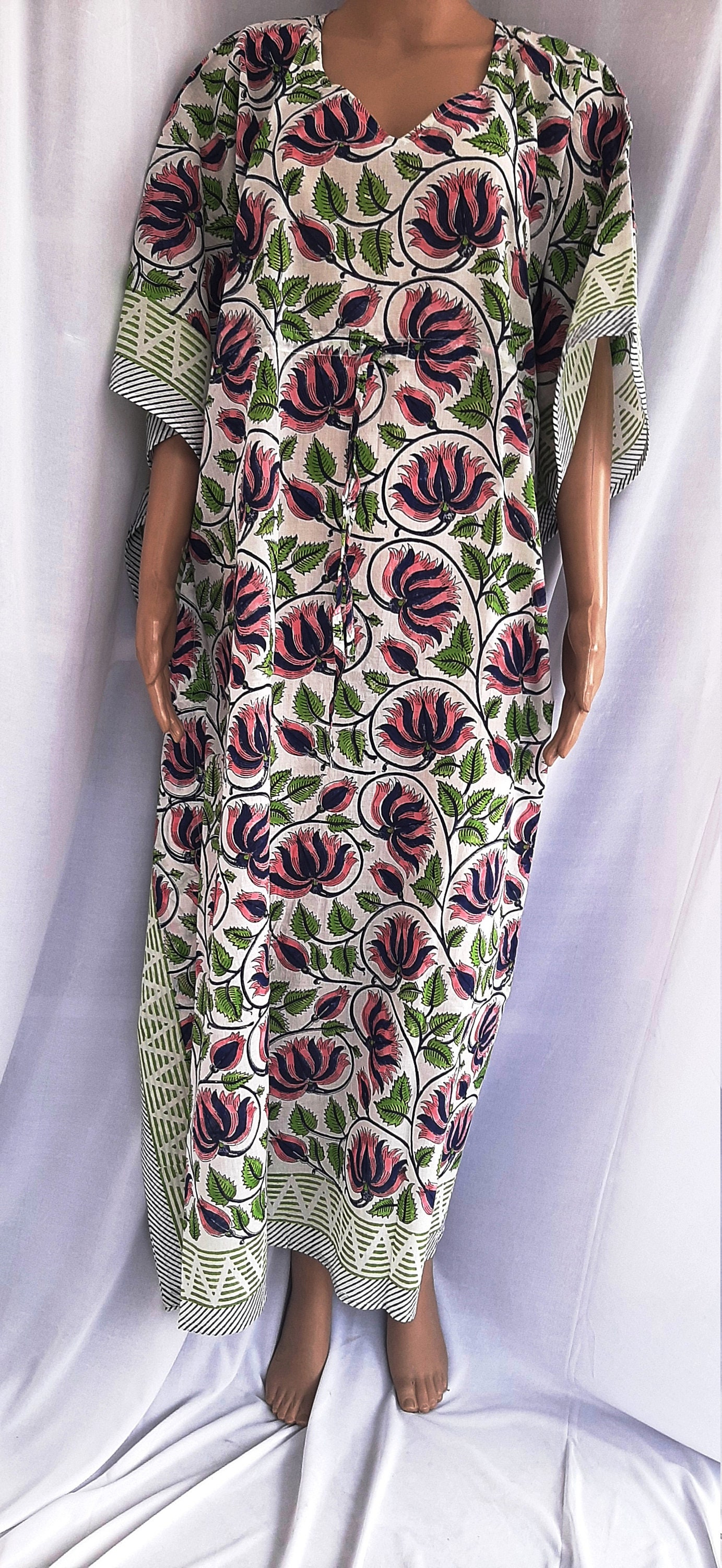 Indian Cotton Kimono Block Print Bathrobe Women Cocktail Party Etsy