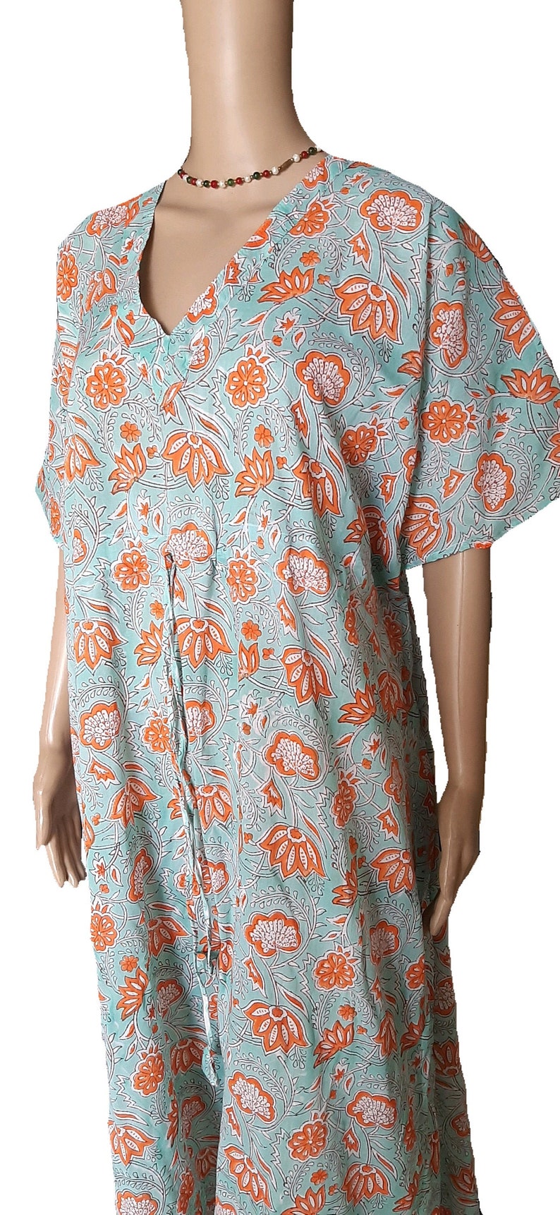 Indian Cotton Kaftan Handmade Block Print Long Robes Maxi Night Suit Ethnic Kurta Gown kaftan Beach cover up Swim Wear Yoga Top Women Tunic