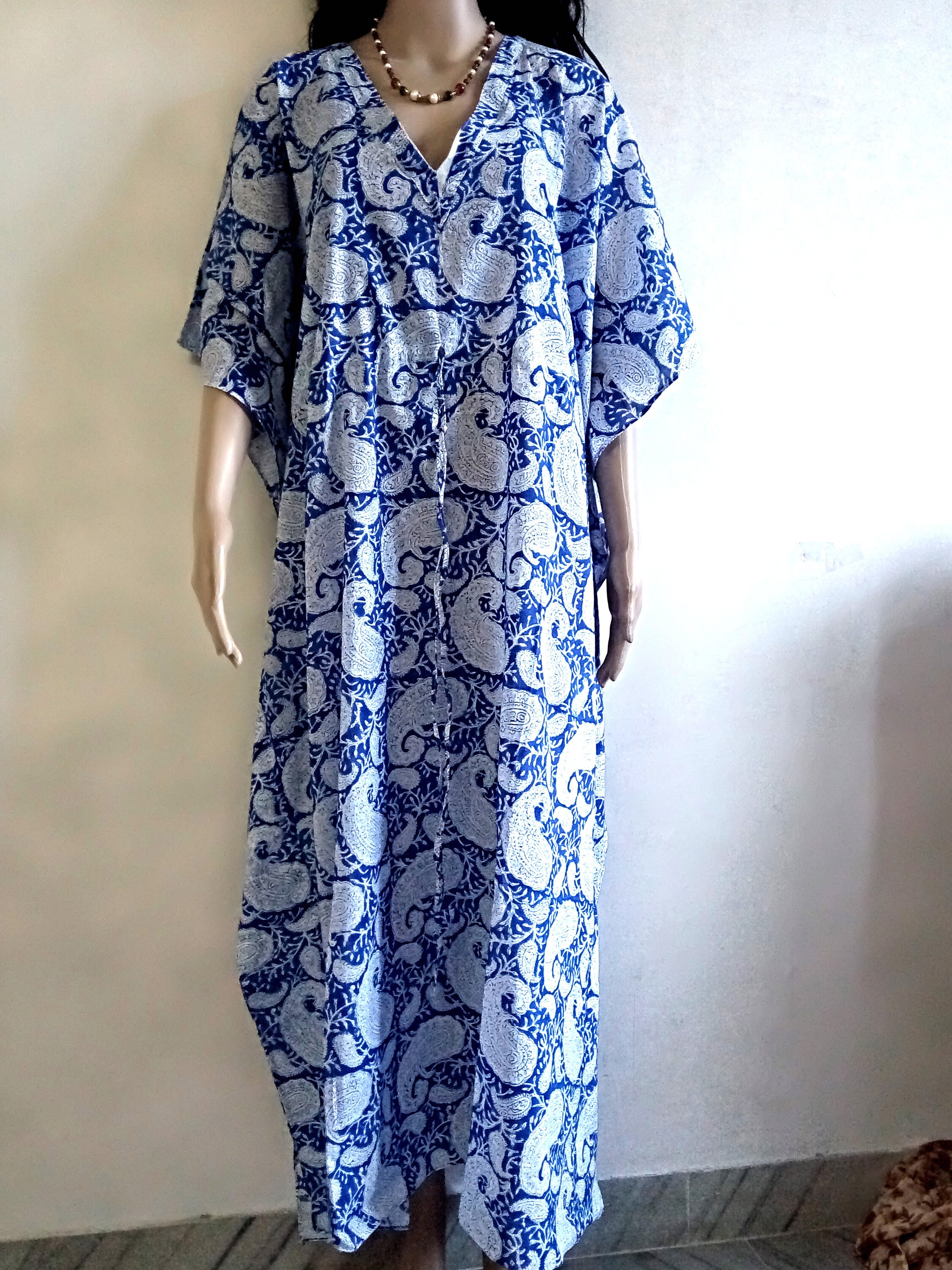 Indian Cotton Long Caftan Sleep Wear Maxi Gown Kimono Kaftan | Etsy