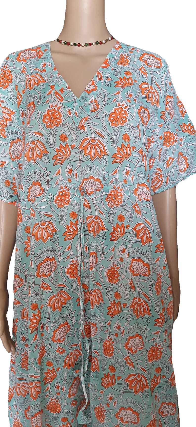 Indian Cotton Kaftan Handmade Block Print Long Robes Maxi Night Suit Ethnic Kurta Gown kaftan Beach cover up Swim Wear Yoga Top Women Tunic