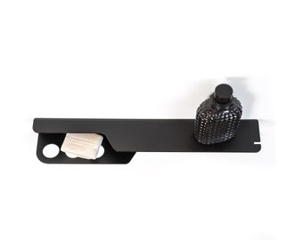 Etagère de douche minimaliste WRP noir avec support pour raclette de douche, porte-savon et distributeur de savon, noir mat