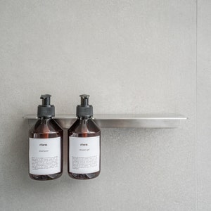 Design shower shelf SHP with dispenser bottles for shampoo and shower gel, refillable