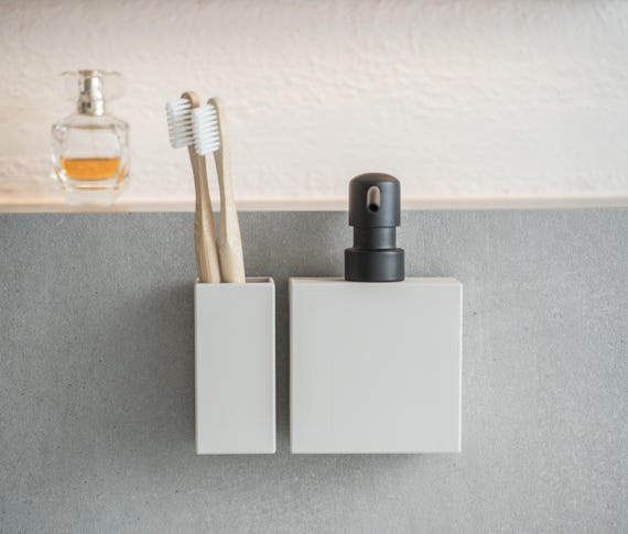 Seifenspender CUBE mit Wandhalter zum Kleben, ohne Bohren, 1 Stk